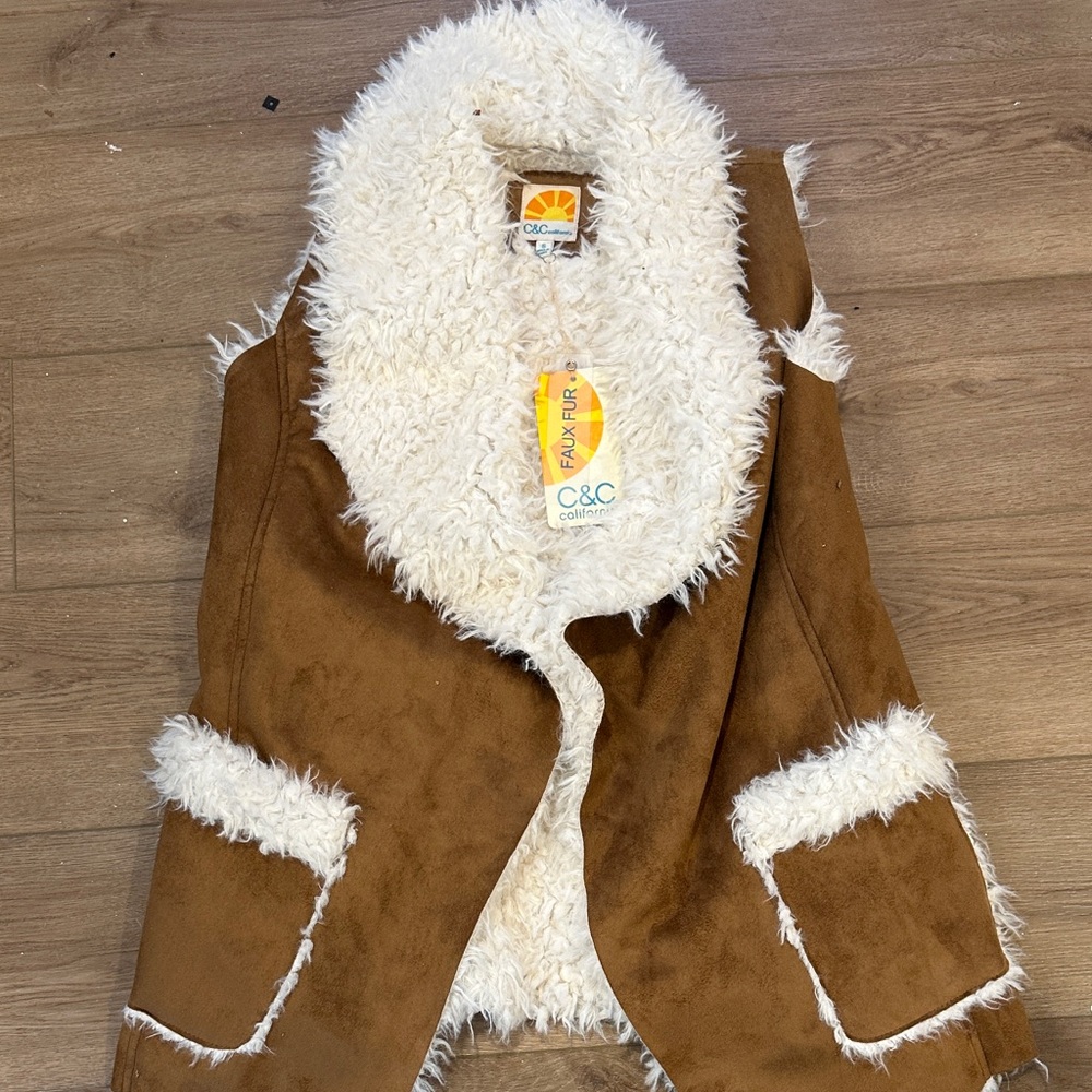 C&C California Tan Vest with Cream Faux Fur